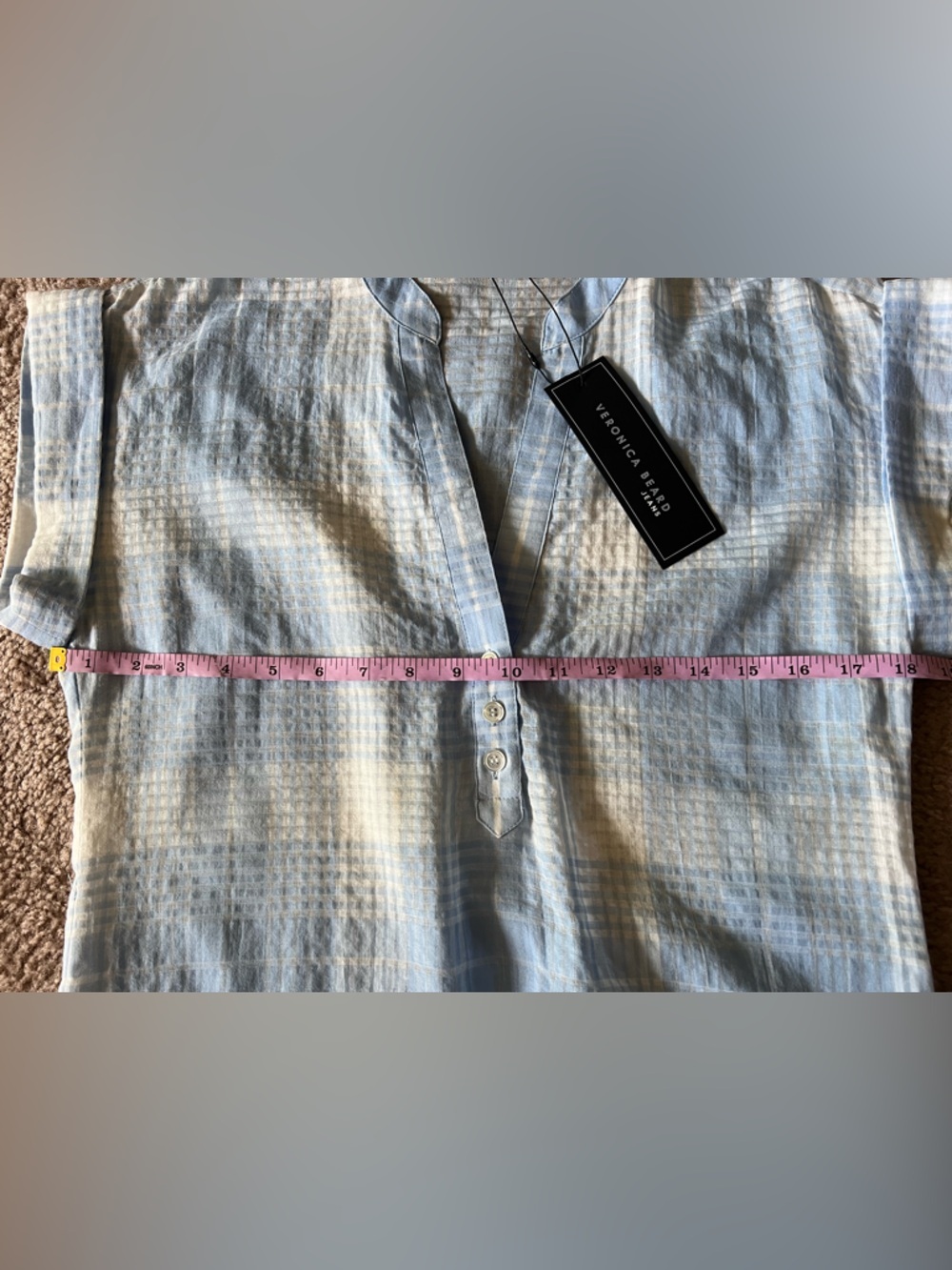 NWT Veronica Beard Hanne Sky White Mini Plaid Shirt Dress Size Small - Picture 9 of 14
